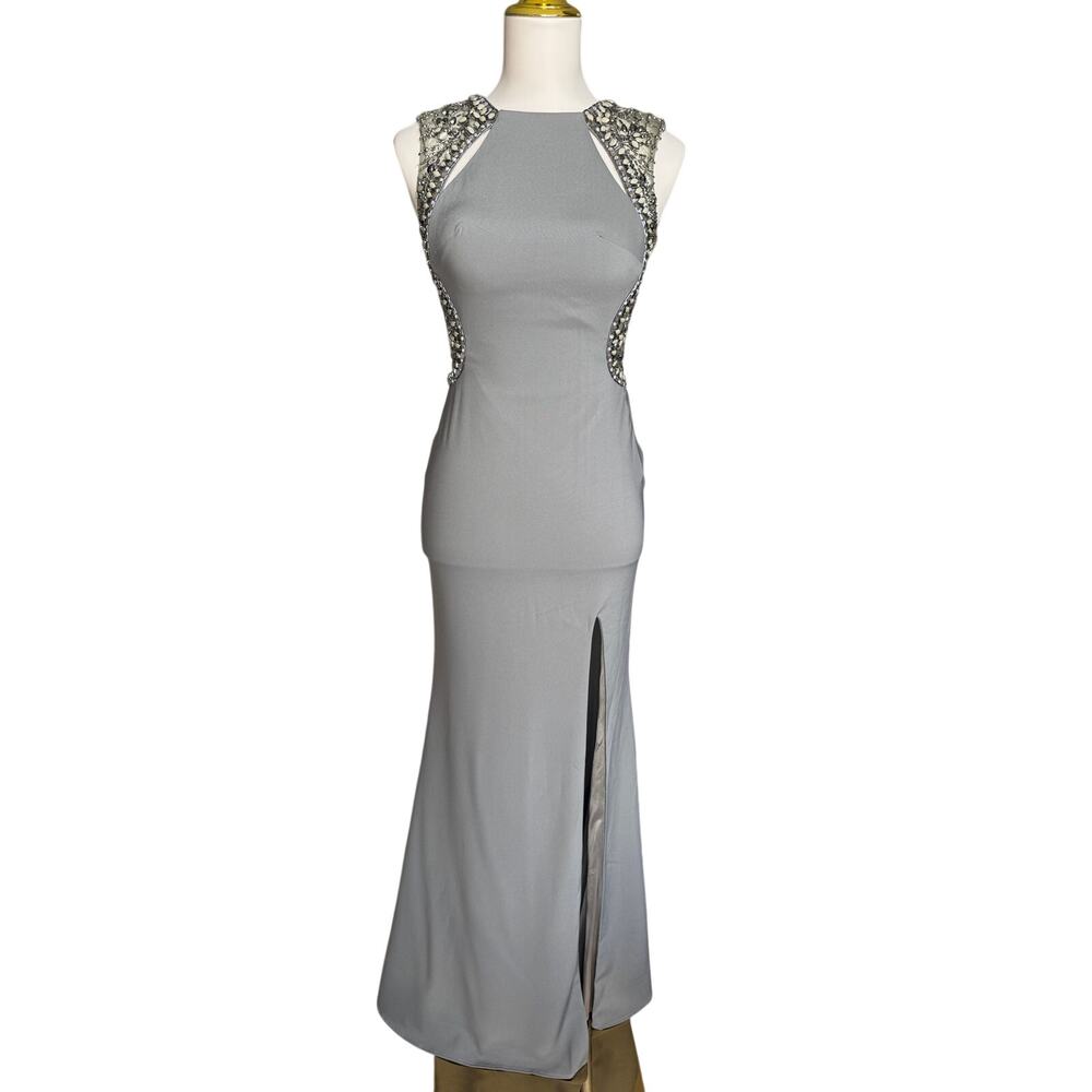Bicici & Coty Gray Beaded Open Back Mermaid Gown XS Formal Evening Dress NEW NWT